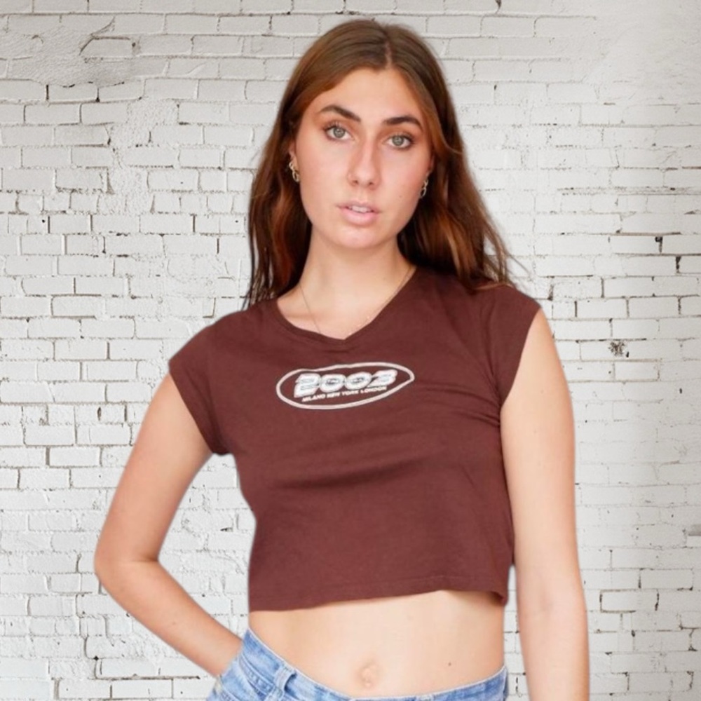Vintage Looking H&M Brown Crop Top Grunge 2003 Med Streetwear NY Skater Indie